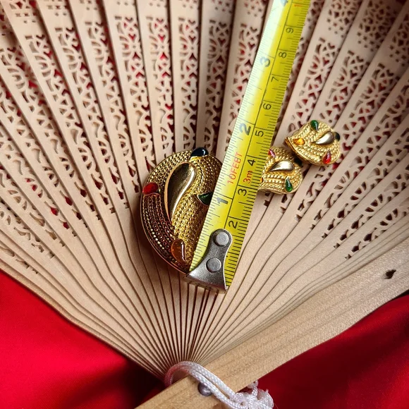 Elegant Gold-Tone Brooch Set Multicolor Accents With Matching Clip On Earrings